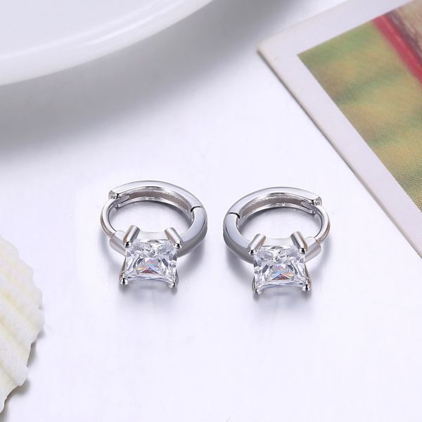1.2cm 316L SS Square Cubic Zirconia Earrings 3A CZ Sterling Silver Stud Earrings