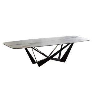 ceramic Metal Cross Leg Dining Table , Rectangle Cross Extension Table