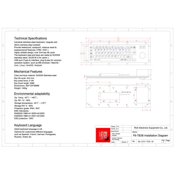 Best price Multiple languages IP65 Stainless Steel Keyboard with Trackball Ourdoor using English/French/German/Italian/Turkish/Spanish/Portuguese