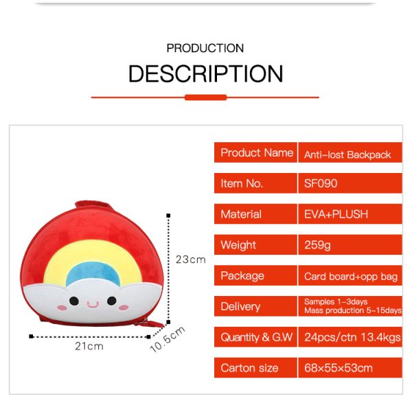 Supercute OEM Toddler Kids Bag3d Rainbow Cartoon Plush Rainbow Bag For Children