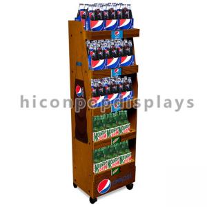 Movable Solid Wood Cola Display Stand Freestanding Drinks Shop Merchandising Display
