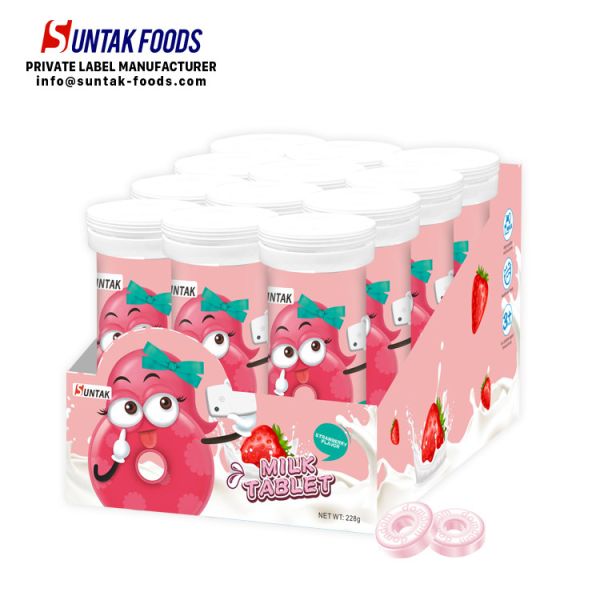 Private label good tasty milk tablet for your children(Milk flavor,youghurt flavor,strawberry flavor)