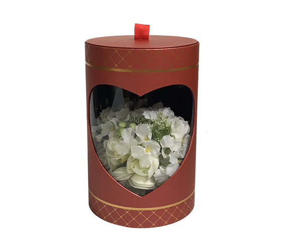 Custom Luxury Clear Window Transparent Paper Round Cylinder Shape Wedding Flower Boxes