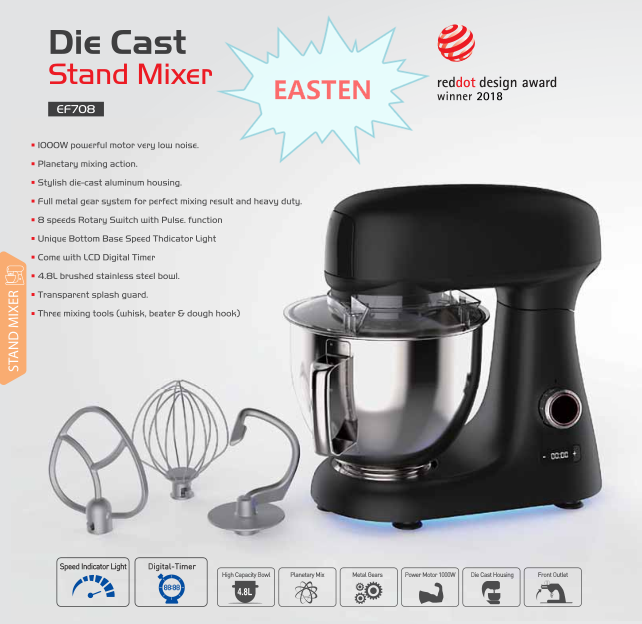 China 1000W Die Cast Stand Mixer Price / Easten New 4.8 Liters Stand Mixer EF708 Price/ Meat Grinder Kitchen Machine