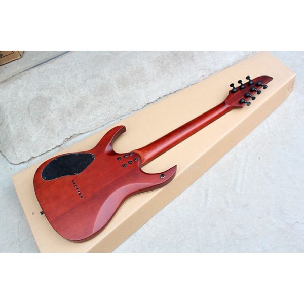 Custom Brown 7-String Alder Electric Guitar with Burl Veneer,24 Frets,2 Open Pickups,White Binding