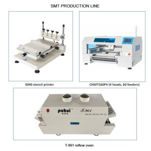 Quality Small SMT Line 60 Feeders 4 Heads CHMT560P4 SMT P&amp;P Machine / Reflow Oven T961 / Solder Paste Printer 3040 for sale