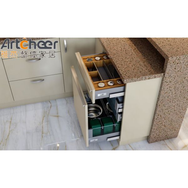 Market Oak Frame kitchen cabinet u shape design with Particleboard Door and Organizer