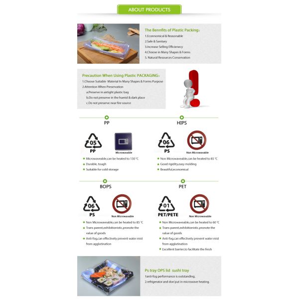 Disposable Transparent BOPS Lid PS Sushi Display Tray