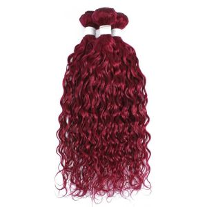 Burgundy Water Wave Remy Human Hair Bundles Sew In Weave Bundles Brazilian
