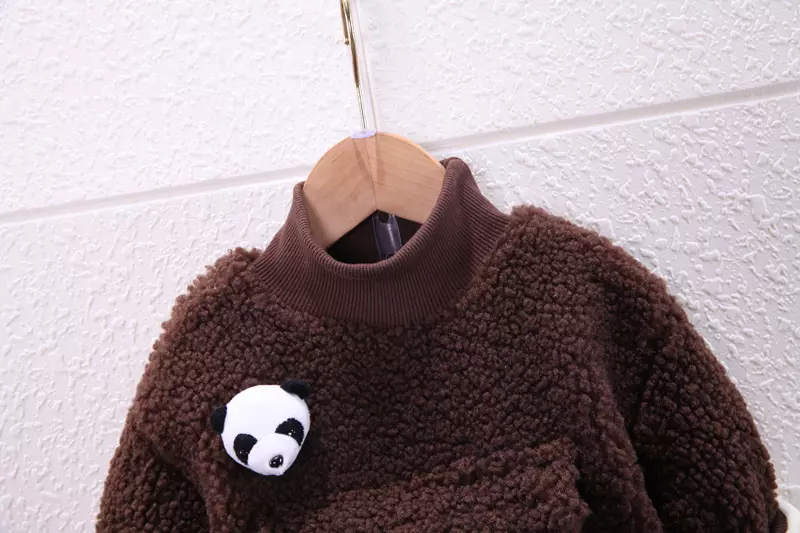120cm Unisex Winter Children'S Clothing Lamb Wool Panda 2 Piece Sweater Pants Set