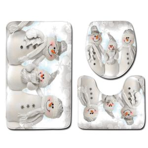 Snowman Christmas Bath Mat Set Anti Skid Restroom Mat Set