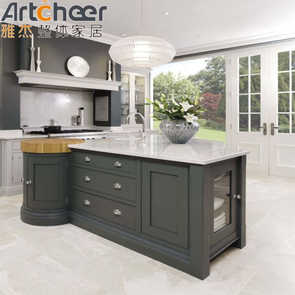 Marble Custom Kitchen Islands Center Bar Cabinet with Stone Top and Durable Door Base Cabinets