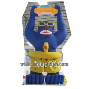 Quality advertising inflatable gorilla with swimming ring model with custom words printing for sale