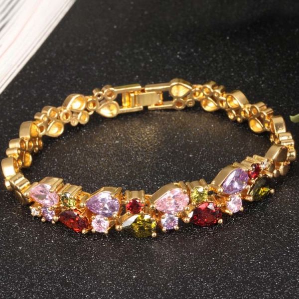 Gorgeous Cubic Zirconia Bracelet for Women Gold Plated Tennis Bracelet (JKS950GOLD)