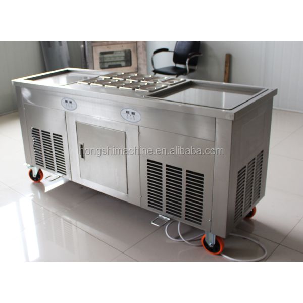 Stainless steel double square pan fried ice cream roll machine Commercial flat pan fry ice cream roll machine