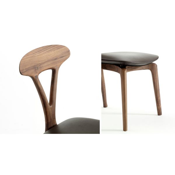 Walnut Wood Brown Upholstered Dining Chairs With Mortise Tenon Joint