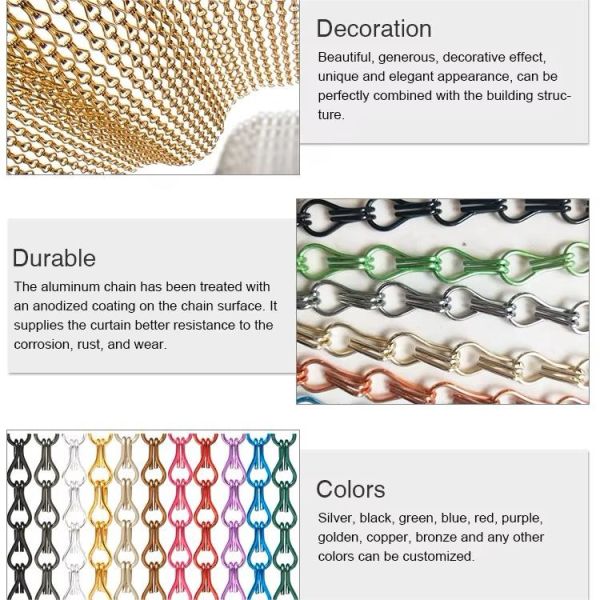 Anodized Decorative Chain Curtains , Aluminium Door Fly Screen Chain