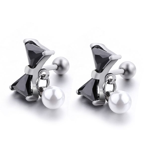 Canada style fashion piercing jewelry bowknot shape stud earring with pearl