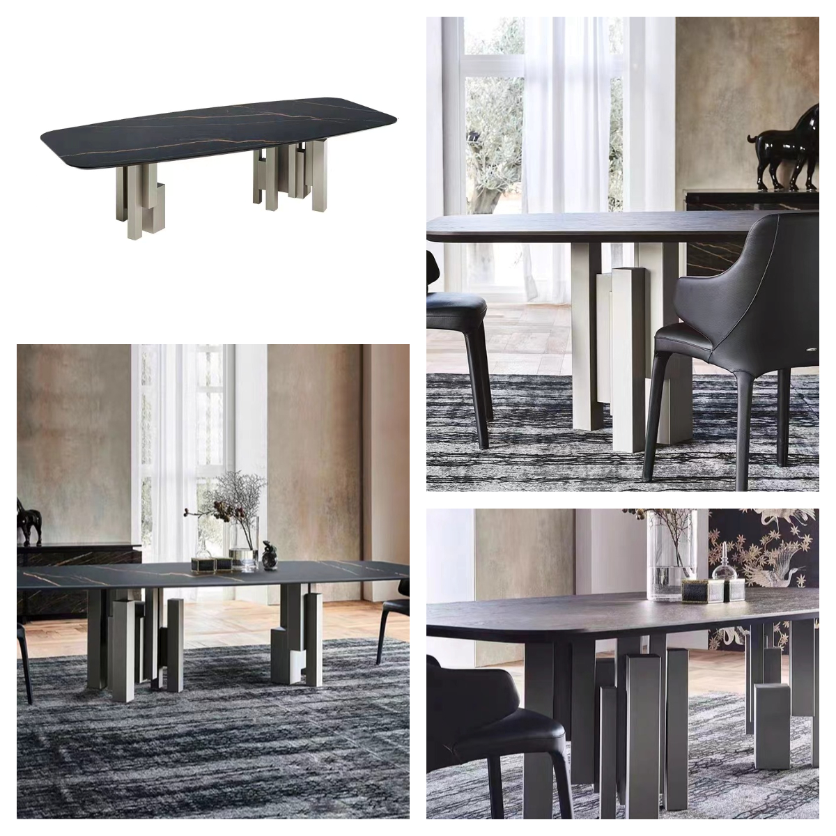 Irregular Marble Steel Dining Table , Unique Marble Dining Table 2400mm Length