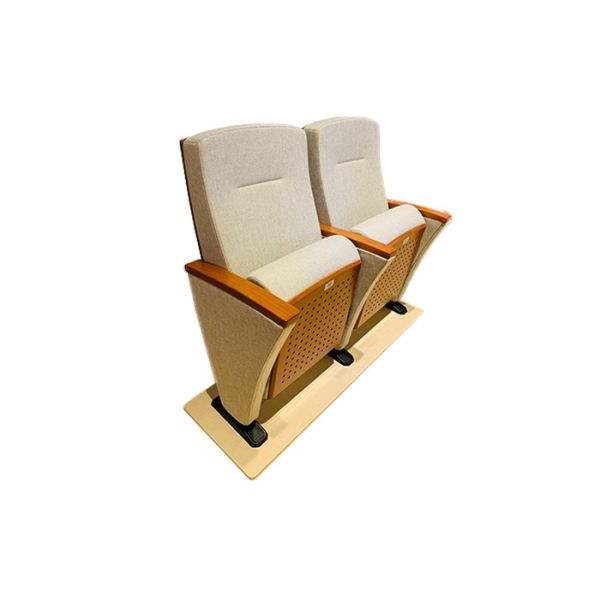 Commercial Auditorium Padded Church Chairs Wooden Finish Seat