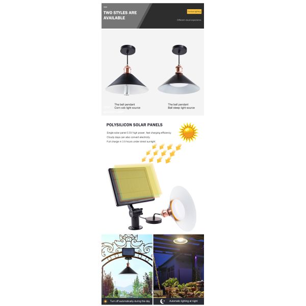 IP65 5W Ceiling Solar Powered Pendant Light Deck To Dawn With 4000mAh Battery