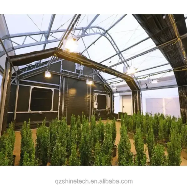 Hot Dip Galvanized Steel Frame Movable Bench Automated Light Deprivation Greenhouse