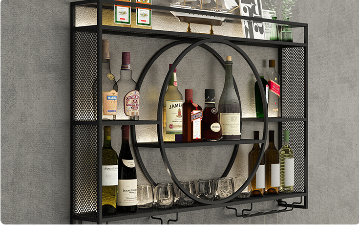 Rustproof Golden 140cm Length Metal Wine Rack Wall Mounting