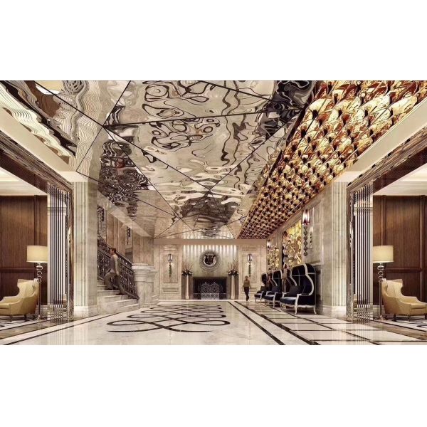 AISI Water Wave Stainless Steel Ceiling Panel Champage Gold Coated 304 Mirror PVD