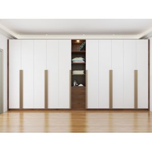 Quality Bedroom Walnut Glass Swing Door Wardrobe Modular Assembled for sale