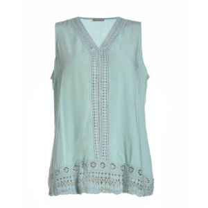 Quality Embroidery Light Blue Cotton Tops For Ladies Breathable V Neck Vest Casual Style for sale