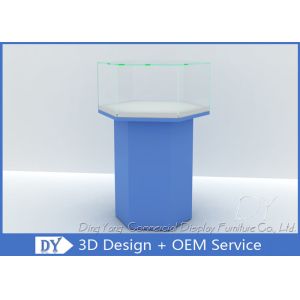 Quality Wood Blue Glass Jewelry Display Case / Jewelry Furniture Cabinets for sale