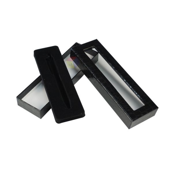 Luxury Custom Black Rigid Cardboard Paper Gift Pens Box Packaging With Flock Blister Tray