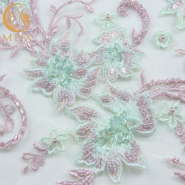 Attractive French 3D Embroidery Lace Fabric Beaded 80% Nylon