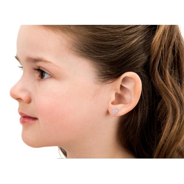 925 Sterling Silver Heart Shaped Pink & White CZ Stud Earrings with Pave Setting for Children's Fine Jewelry