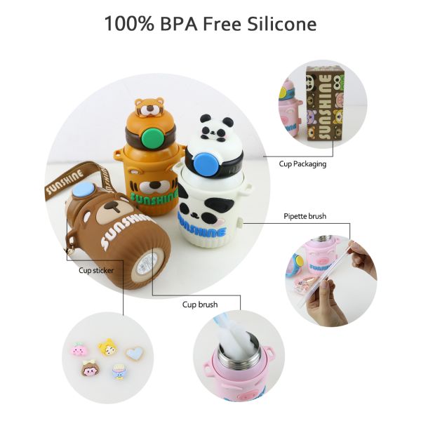 550ml Animal Stainless Steel Thermos Bottle With Silicone Cover