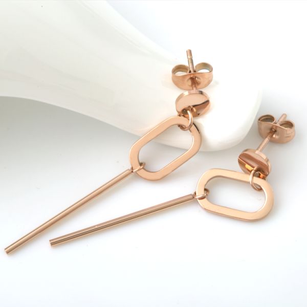 Fashion Accessories Women Stainless Steel Ellipse Long Drop Earring