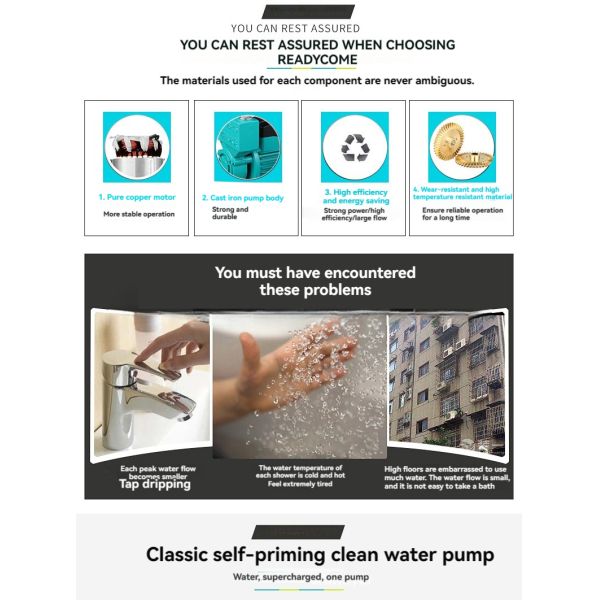 Household Cast Iron Water Supply Booster Pump for Home Pipeline