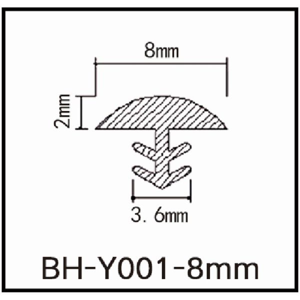 Slot Type Pvc Door Seal Strip Solid Arc Shaped 8*2mm Multicolor Supported
