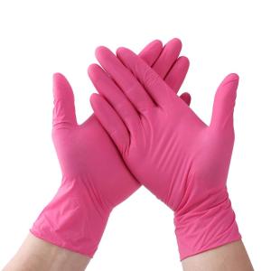 Quality Pink Disposable Nitrile Safety Gloves 230mm Length for sale
