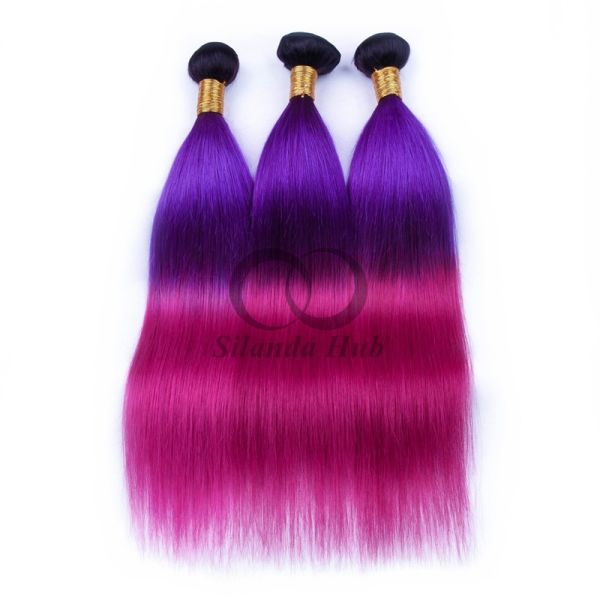 #T1B/Purple/Rose Red Straight Remy Human Hair Bundles Sew In Weave Bundles Brazilian Bundle Deals