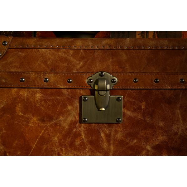 Tan Brown Vintage Storage Trunks , Decorative Trunk Chest Top Grain Genuine Leather
