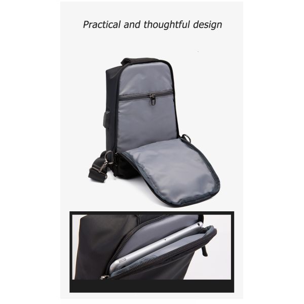 Water Resistant Polyester Lining Anti Theft Chest Sling Bags With USB 5L