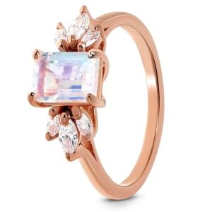 Rainbow Moonstone Engagement CZ Rings 925 Sterling Silver