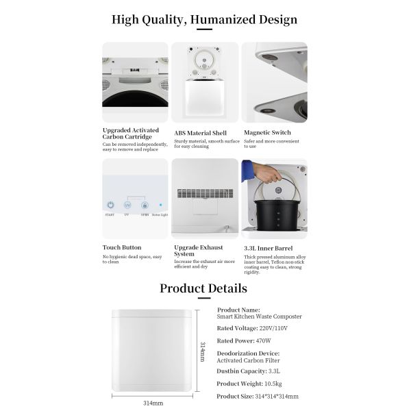 Food Waste Composter OEM Supported Food Waste Disposer Kitchen Desktop Accessories Food Waste Processor Kitchen Appliances