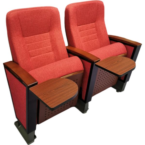 Fabric Auditorium Seating Chairs With Wooden Writing Table Pad