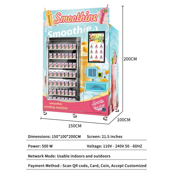 Frozen Fruit Smoothie Vending Machine with Touch Screen Display and Bill Payment Method