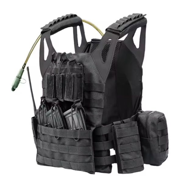 Tactico Black Leather Shoulder Molle Pouches Plate Carrier Training Tactical Vest With Water Bag