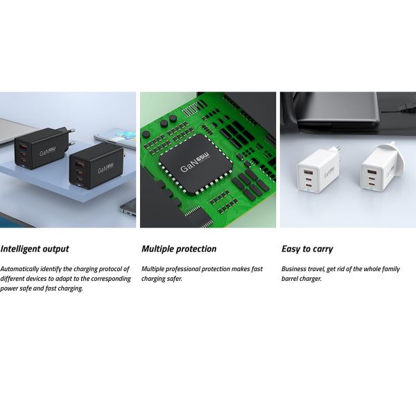 High quality GaN mobile phone chargers PD 65W Fast Charge Mobile Phone Charger 2 USB C USB A GaN Wall Charger