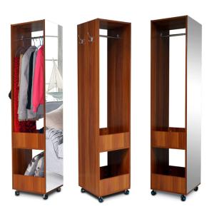 China Multifunctional 180cm Movable Mirrored Wooden Clothes Wardrobe on sale