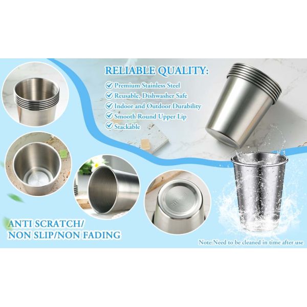 16 Pack Cylindrical Custom Stainless Steel Cups Shatterproof
